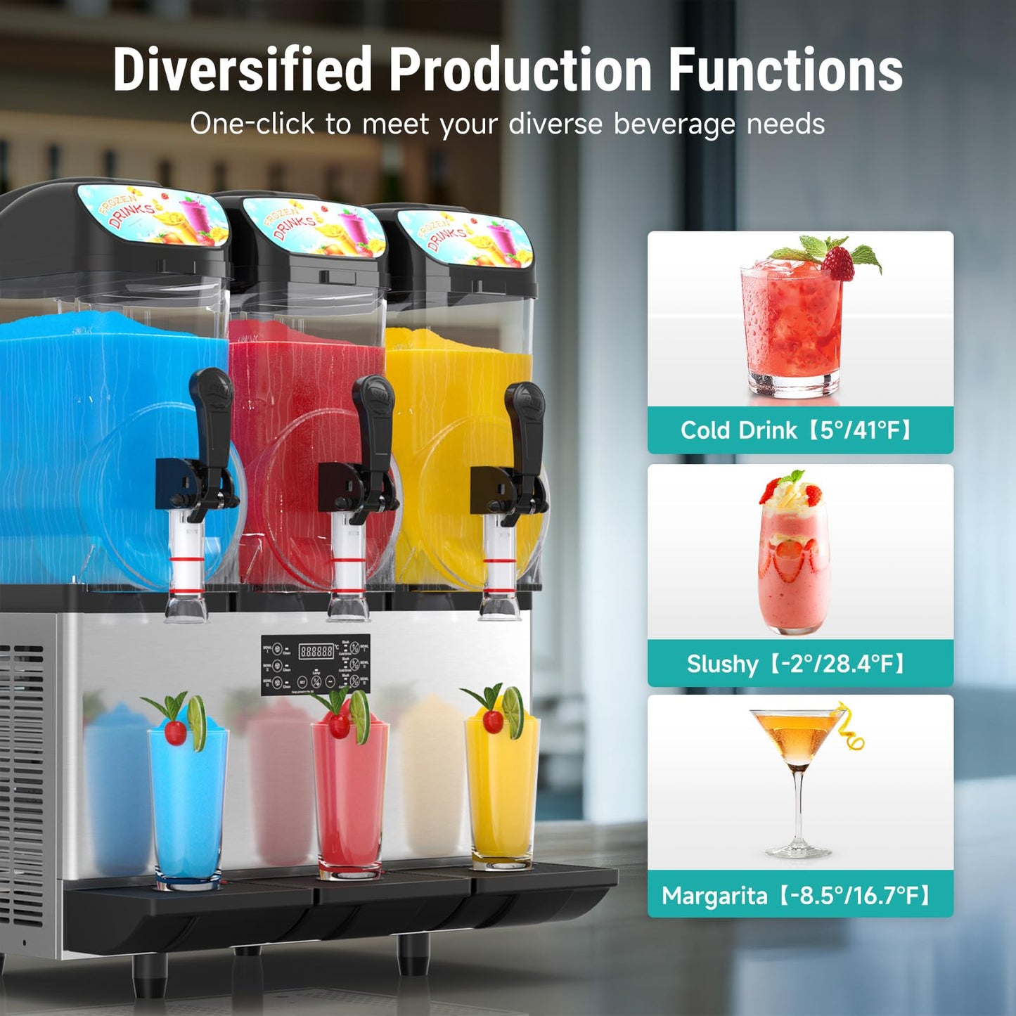 45L Commercial Slushy Machine with LED Light, 15L×3 Tanks Commercial Frozen Drink Machine, Stainless Steel Margarita Slushie Maker, Quick Making, for Wine Cocktails, Daiquiri Juice, Coffee