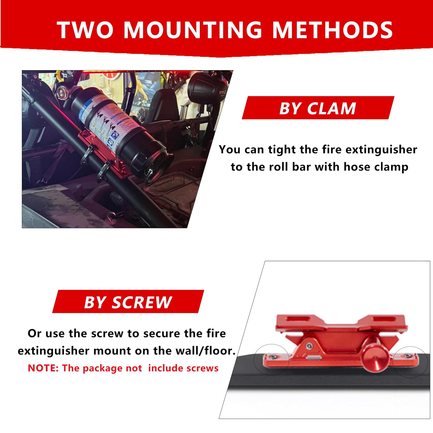 Quick Release Fire Extinguisher Mount - Aluminum Adjustable UTV Roll Bar Fire Extinguisher Holder Mounting Bracket Compatible with Jeep Wrangler TJ JK JL JKU Polaris RZR Ranger Can-Am X3, Red