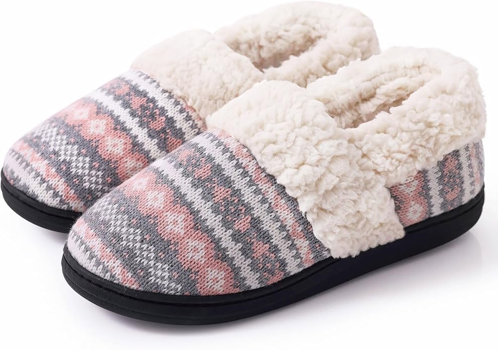 Evshine Women's Fuzzy Memory Foam Slippers, Closed Back Knit Bedroom Slippers, Slip-On Warm House Shoes for Indoor & Outdo...