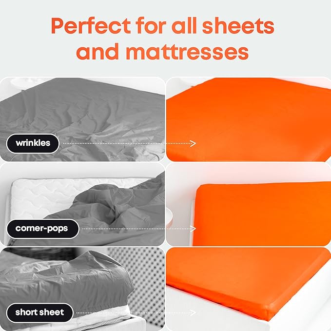 5 STARS UNITED Bed Sheet Straps Set | Easy to Use Adjustable Elastic Fasteners with Metal Clips | Sheet Holders for Corners | Fitted Sheet Clips to Hold Sheets in Place | (4 Pcs Grey)
