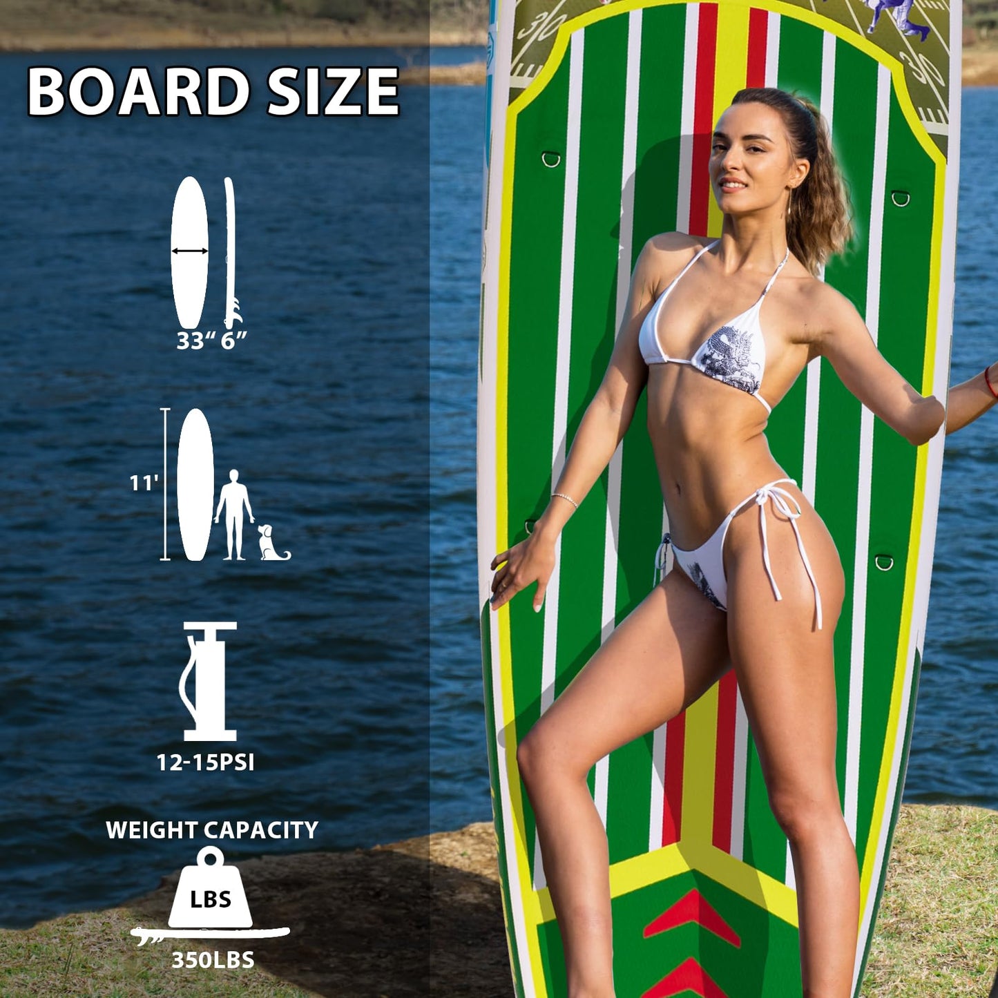 WHDCYD Inflatable Stand Up Paddle Board 11' × 33" × 6", Yoga Board with Durable SUP Accessories for Adults & Youth, Versatile Paddle Board