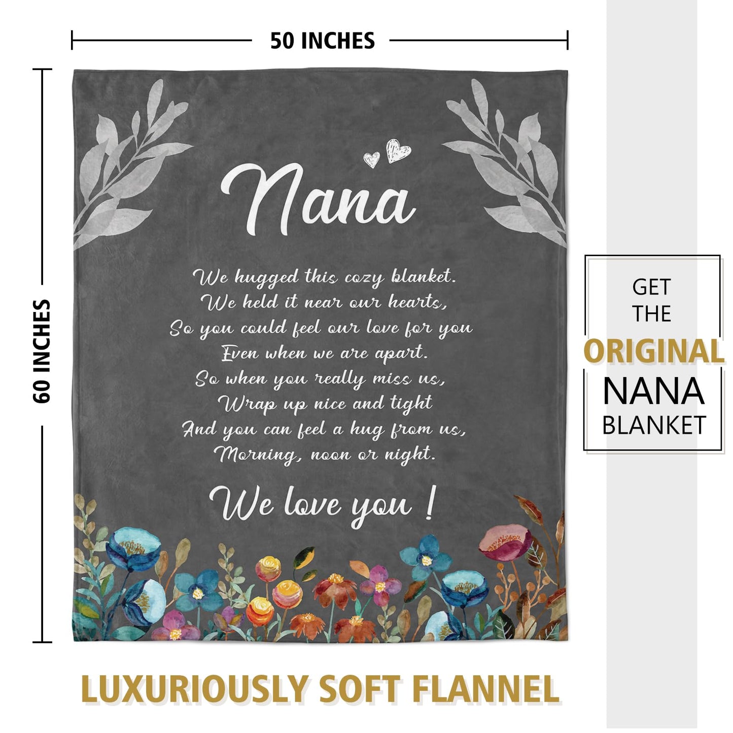 Afterprints Nana Gifts, Nana Blanket with Flowers & Letter Print, Nana Birthday Gifts, Gifts for Nana from Grandkids on Grandparents Day, Soft Throw Blankets 50" x 60"
