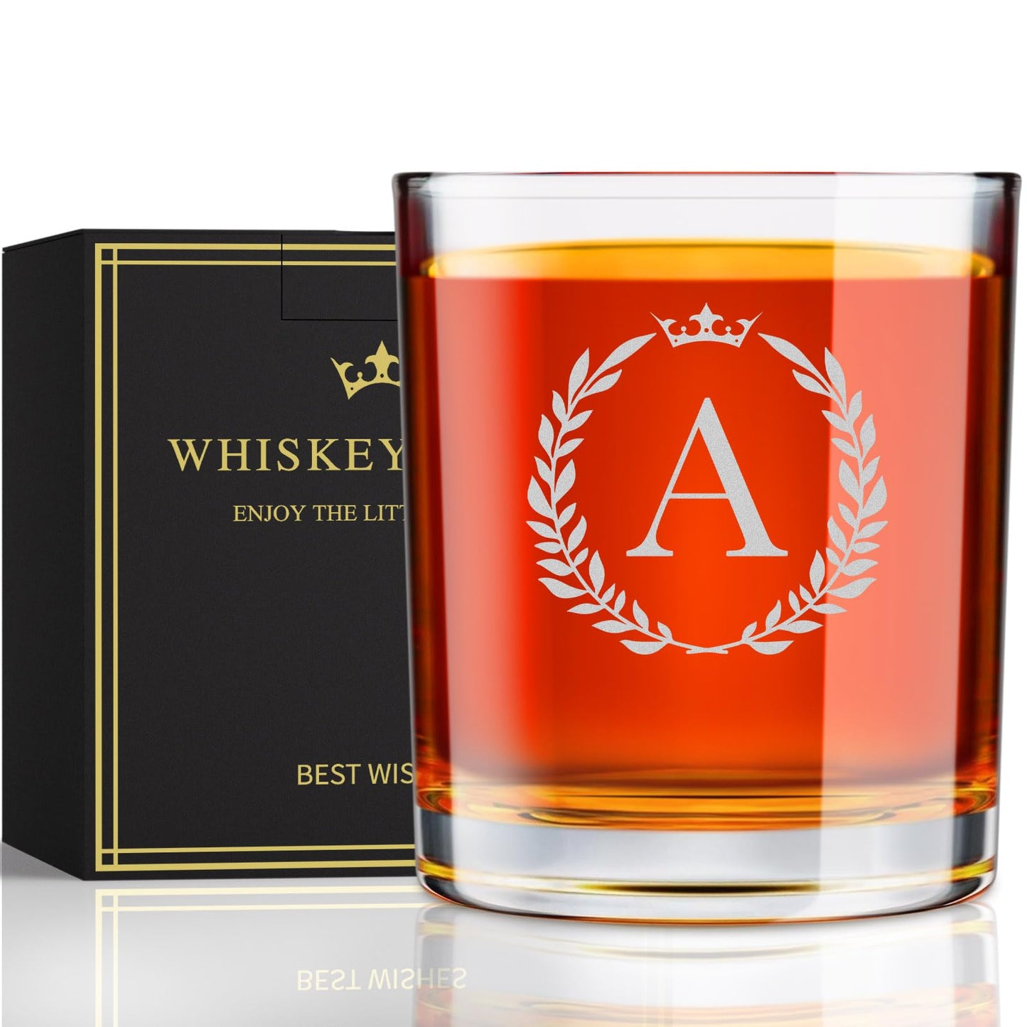 Personalized Whiskey Glasses Gifts for Men, Monogrammed Engraved A-Z 10.6 oz Rocks Glass Customized Gift, Unique Christmas Birthday Gifts for Men Him Dad Husband Brother Son (A)