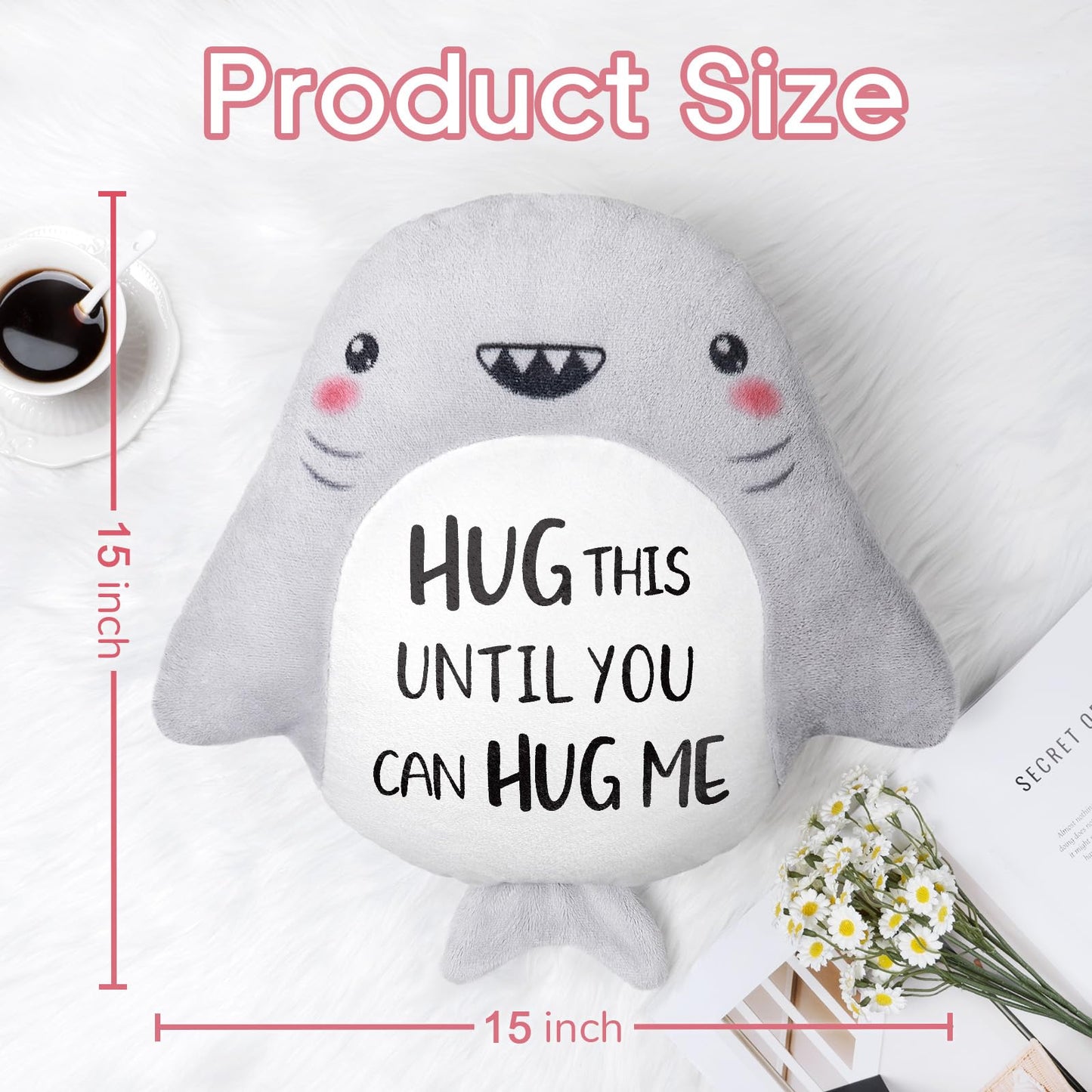 musaecoin Long Remote Distance Relationship Gifts- Novelty Cute Plush Shark Pillow- Birthday Gifts for Girlfriend/Boyfriend, I Love Miss You Gift for Her/Him, 15”×15”