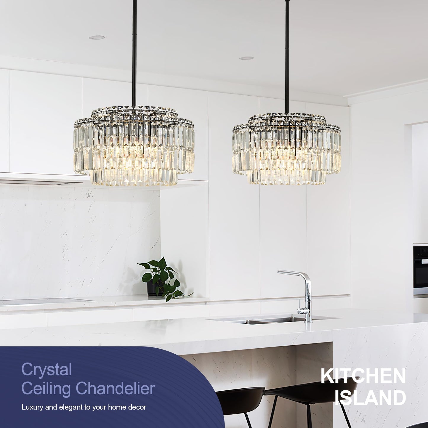 lighceac Modern 17.6“ Black Crystal Chandelier Ceiling Light Fixtures for Dining Room Luxury Glam 8-Light Crystal Chandeliers Lighting for Bedroom Entryway Hallway Living Room Kitchen Island Foyer