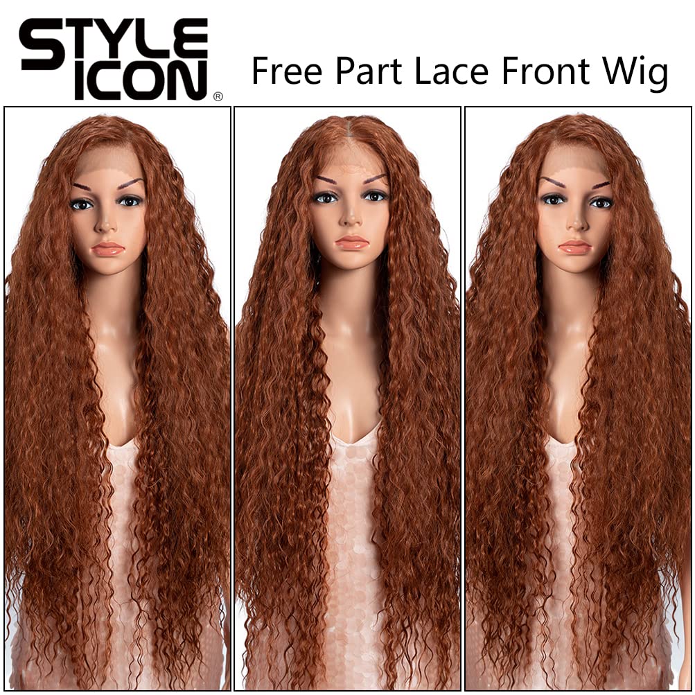 Style Icon 36 Easy-360 Lace Wigs 13x6 Free Part 13x6 Lace Frontal Wigs Super Long Curly Wig Synthetic Wig (36 Inches, 130T)
