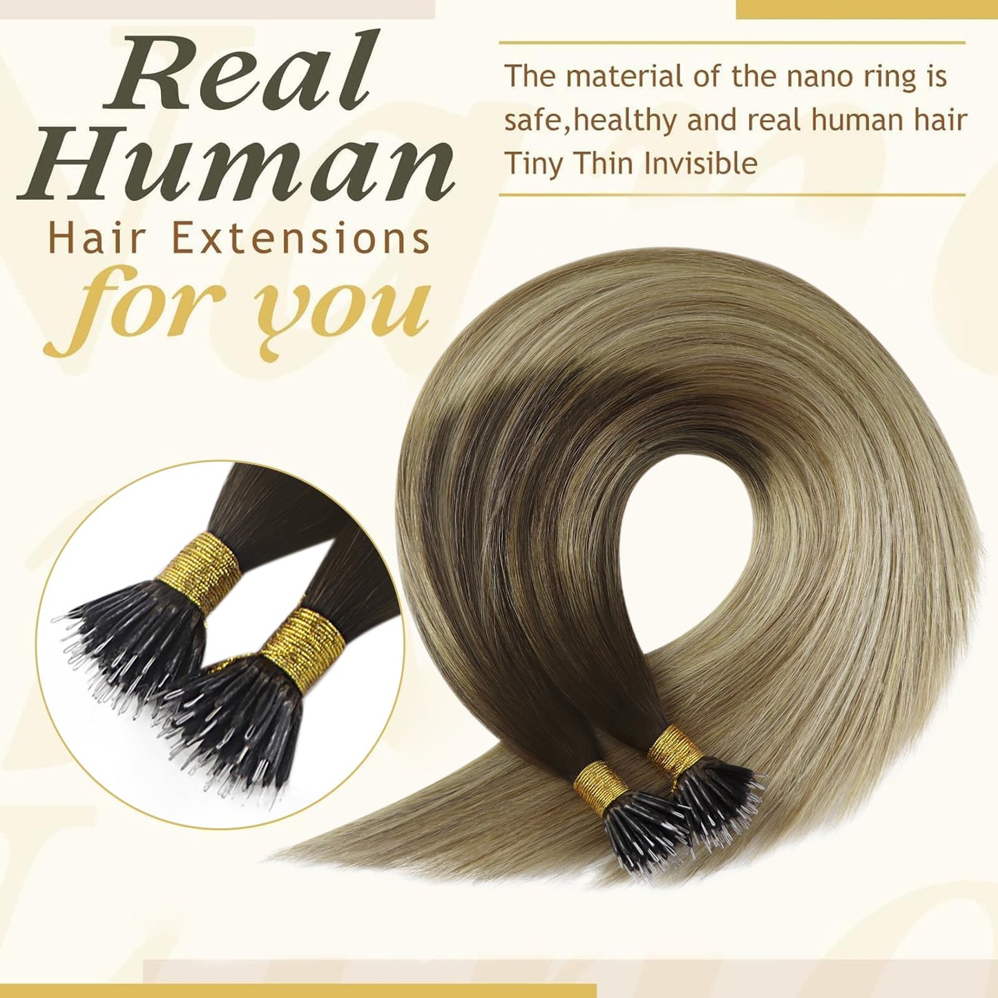 Sunny Hair Nano Bead Hair Extensions Human Hair Brown Ombre Nano Extensions Human Hair Balayage Nano Tip Hair Extensions Dark Br