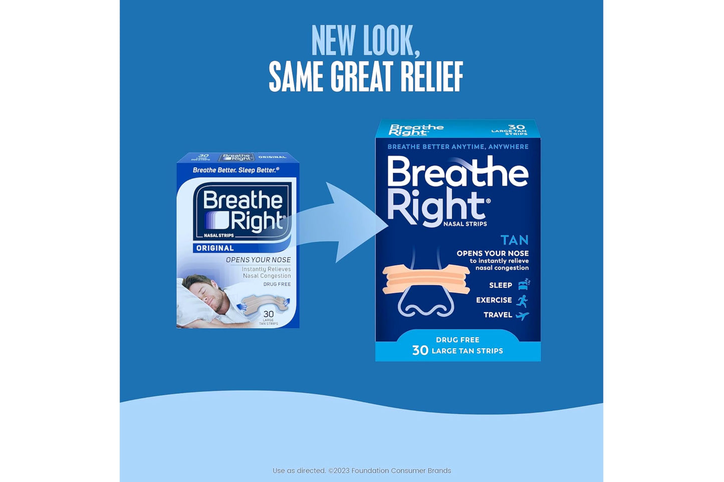 Breathe Right Original Large Tan Nasal Strips, 30 Count (Pack of 3)