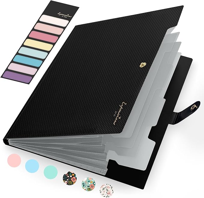 Sooez Accordion File Organizer, Letter Size Expanding File Folder with Labels, 5 Pocket Folders for Documents, Portable Pa...