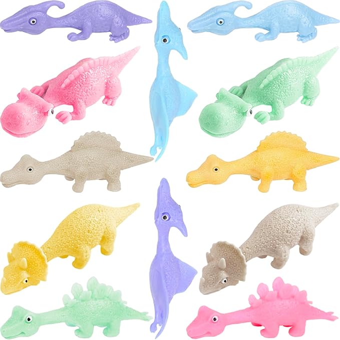 Dinosaur Toys for Kids Stocking Stuffers 12pcs Slingshot Dinosaur Finger Toys for Boys Party Favors, Bulk Flying Sticky Di...