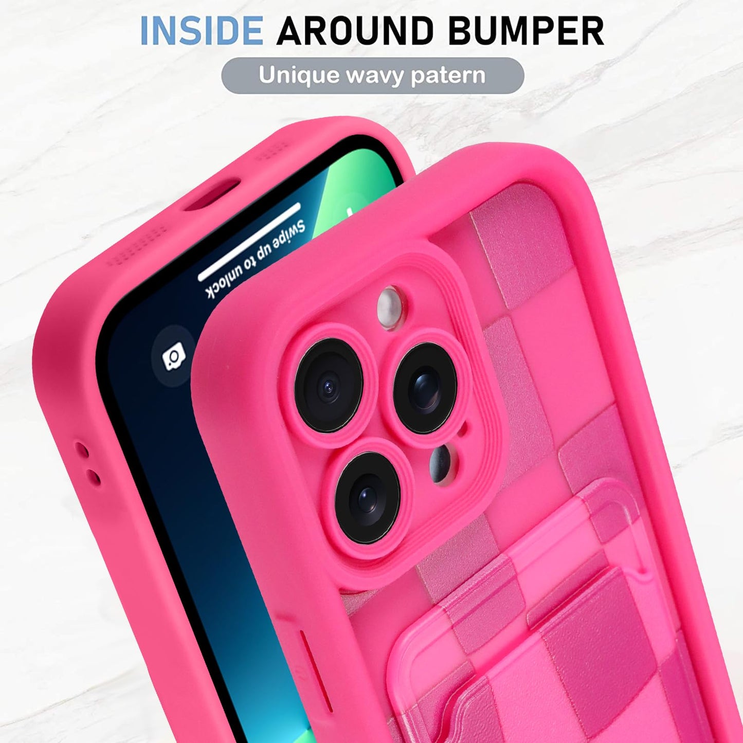 Kanghar Compatible With Iphone 13 Pro Max Case, Wallet Silicone Checkered Cute Pattern, Card Holder Camera Protection Soft Slim