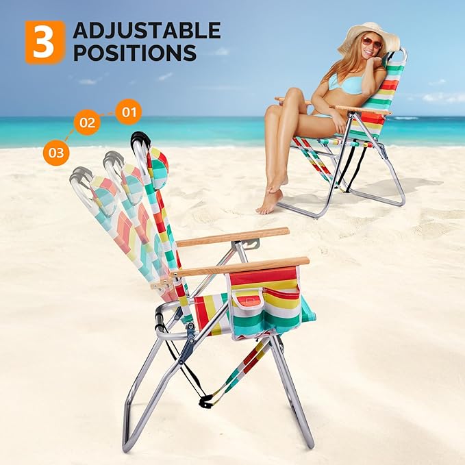 VINGLI Aluminum 17" Backpack Beach Chair – Tall Beach Chairs for Adults, Portable with Adjustable Straps, 3-Position Reclining, Cup Holder, High Lightweight Beach Chairs for Beach