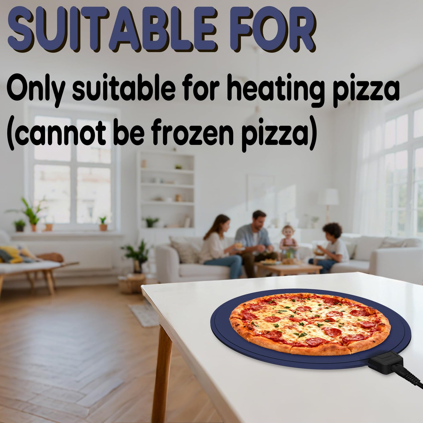 Smilesilk Portable Silicone Pizza Warming Mat - Roll Up Electric Food Heating Pad Tray, Fast Even Heating for Buffet Parties, Foldable Hot Plate Warmer for Home Kitchen Gifts (Navy blue)