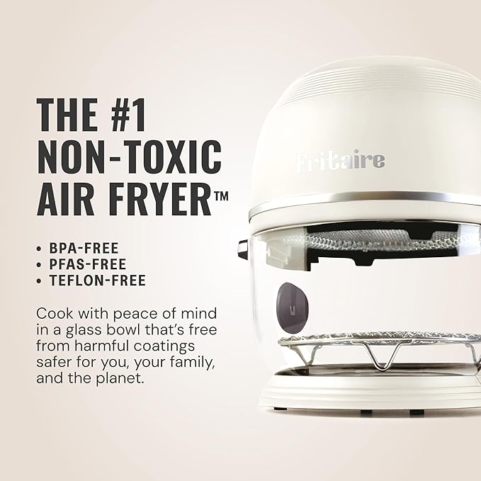 Non Toxic Air Fryer™ - Glass AirFryer 5 Quart w/ 360 Visibility, Self-Cleaning, 400F Vortex Air Fryer for Even Cooking, BPA-Free Teflon Free, 9-in-1 Functions, Rotisserie, Roast, Bake, White