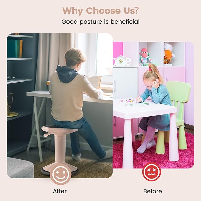 Giantex Wobble Stools for Classroom Seating, 24" Wiggle Stool with Adjustable Height, Sitting Balance Chair for School Active Learning, Office Stand Up, Flexible Seating Wobble Chair (Peach Pink)