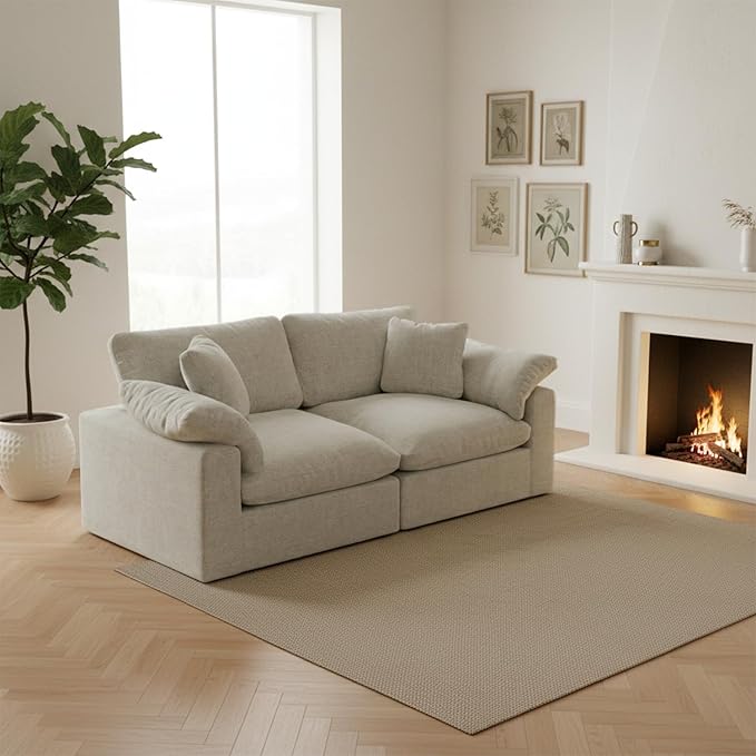 Forest aesthetics Modular Sectional Sofa Cloud Couch,78.6" Down Filled Comfy Cloud Modern Sofa,2 Seater with Light Beige Linen Couch Cushion Covers Removable Furniture for Living Room