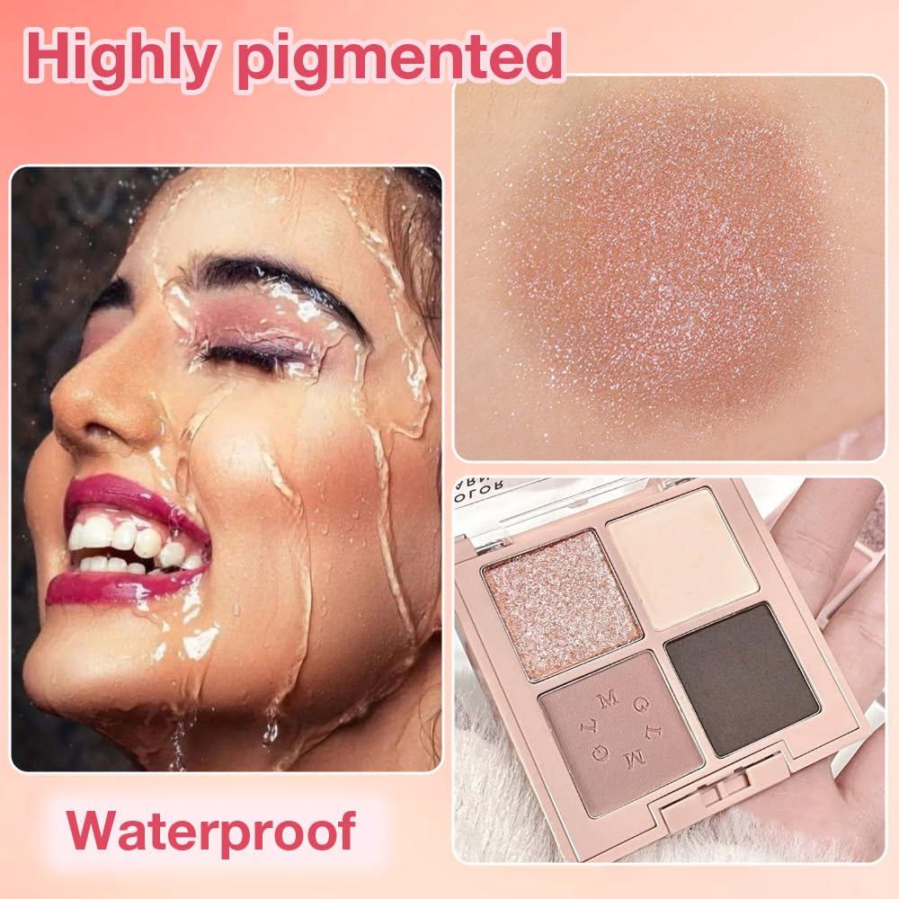 4Colors Eyeshadow Makeup Palette,Rose Gold Brown Natural Neutral Powde Eye Shadow Palette for Older Women,Long Lasting Naturing-