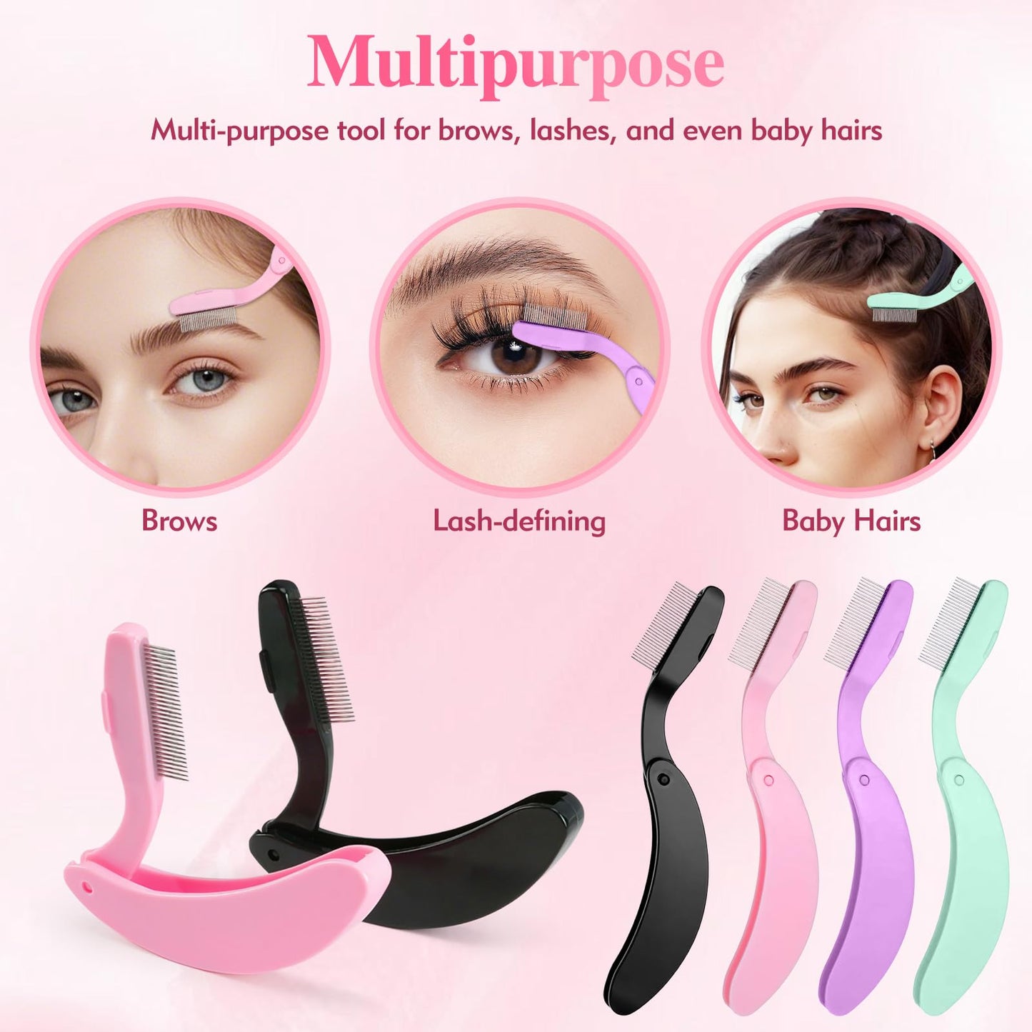 4Pcs Durable Metal Foldable Eyelash Comb with Metal Teeth Design, Eyebrow Brush and Comb for Clump-Free Mascara, Lash Separator