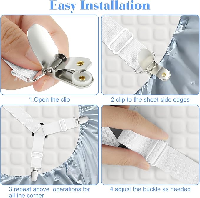 Morcheiong Bed Sheet Fasteners Straps - 4 Pack Adjustable Bed Sheet Holder Strap for Bedding Stays Bedsheet Tie Downs - White