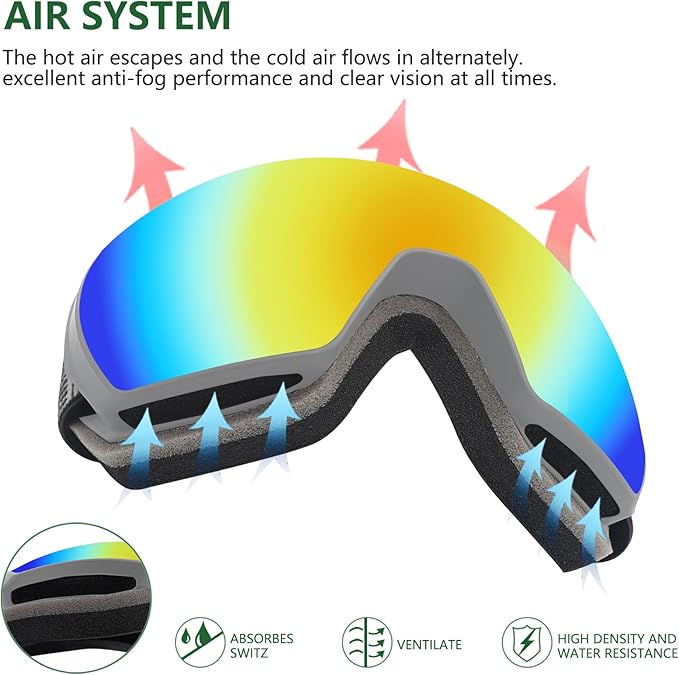 OULAIQI OTG Ski Goggles UV400 Anti-Fog Snowboard Glasses for Men Women Youth- Perfect for Skiing, Snowboarding,Winter Sports