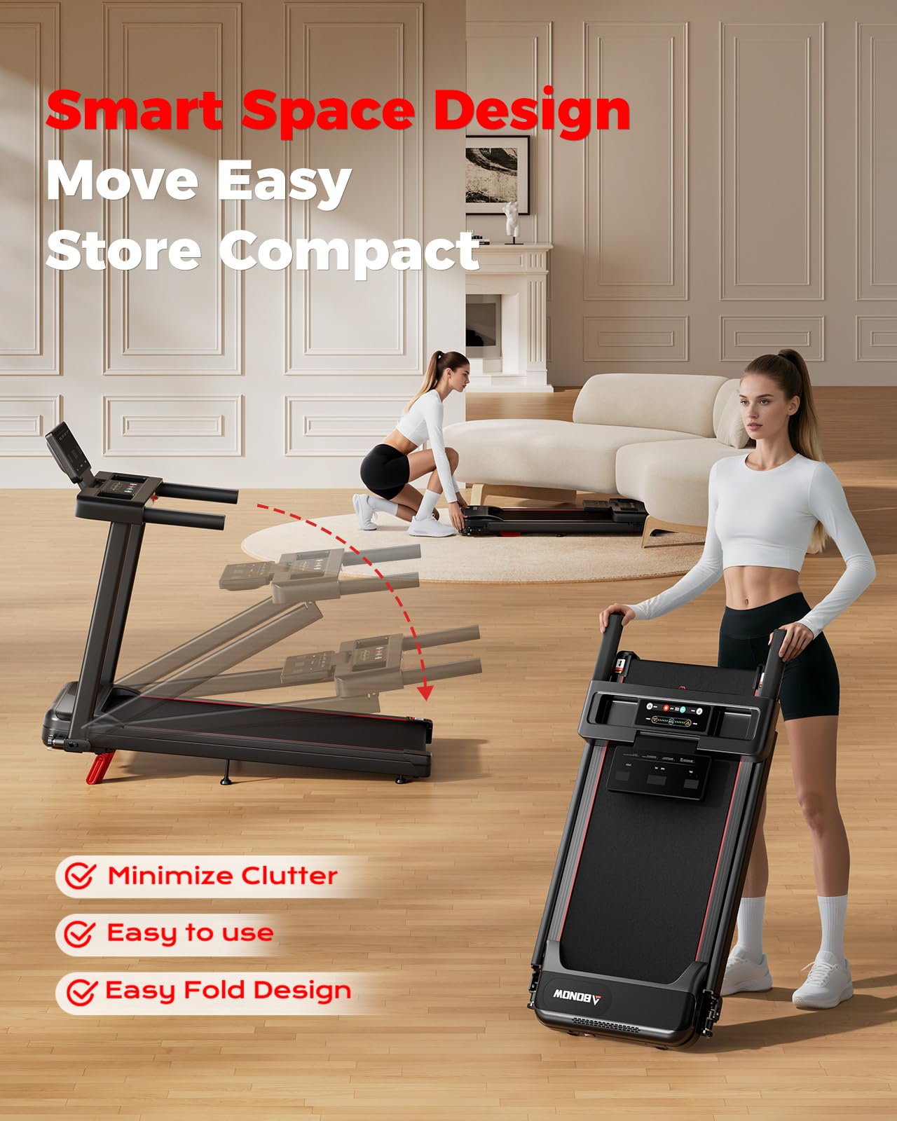 Abonow Foldable Treadmill for Home Small with Incline - 3.0HP Quiet Walking Pad Treadmill with Handles, 300LBS Capacity, Home Office 3-in-1 Portable Treadmills for Running Jogging Walking