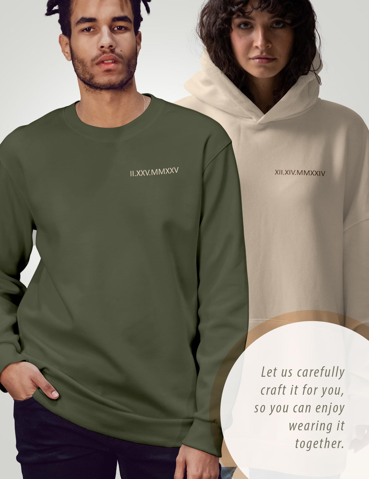 Custom Embroidered Roman Numeral Hoodies&Sweatshirts - Embroidered Sweatshirt Couple Hoodies - Matching Hoodies For Couples Multicolor