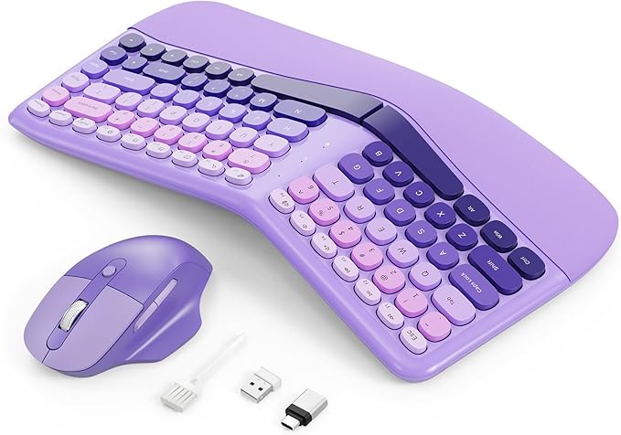 Ergonomic Wireless Keyboard and Mouse, Mechanical Gaming Set with Wrist Rest & OTG & Brush Ideal for Windows PC, Home, Off...
