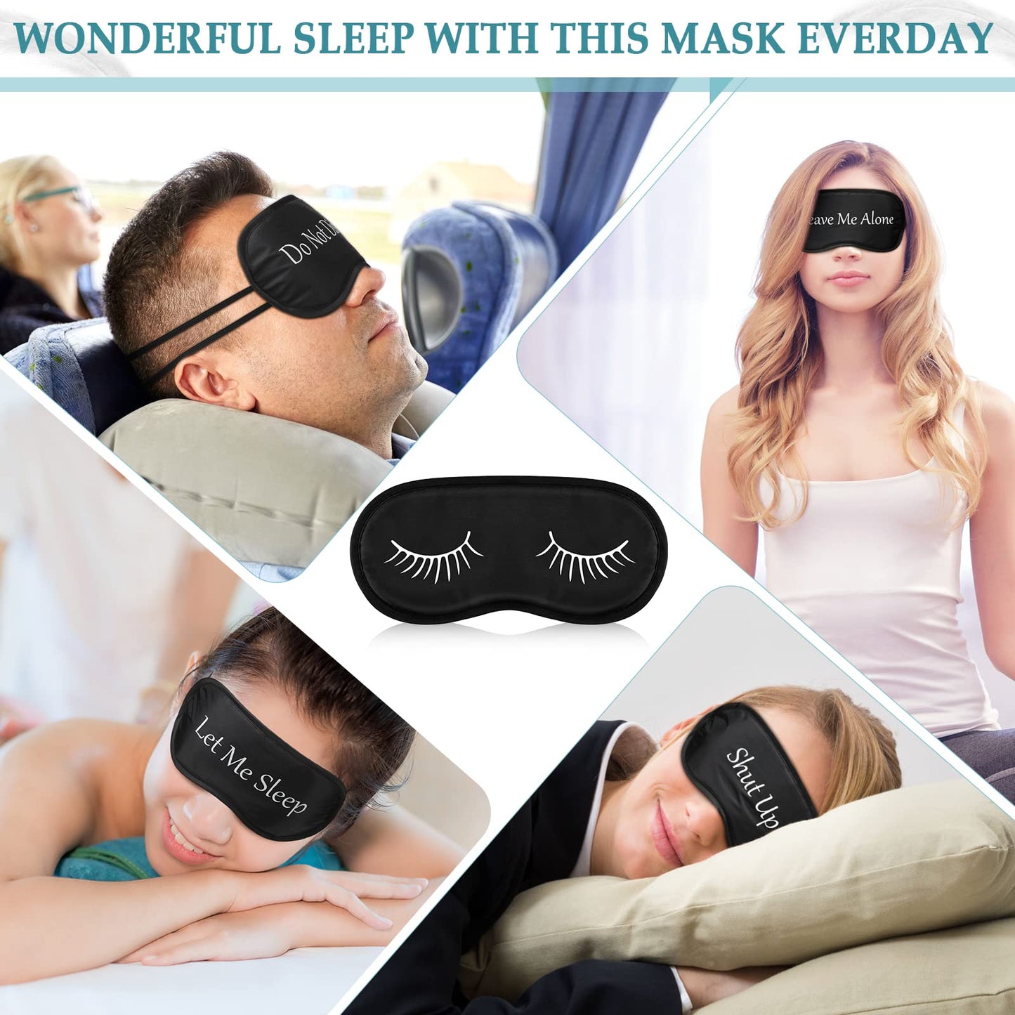 Eurzom 20 Pieces Funny Eye Sleeping Mask Bulk with Adjustable Strap Blackout Eye Sleep Mask for Night Blindfold Cover for Women Men(Black)