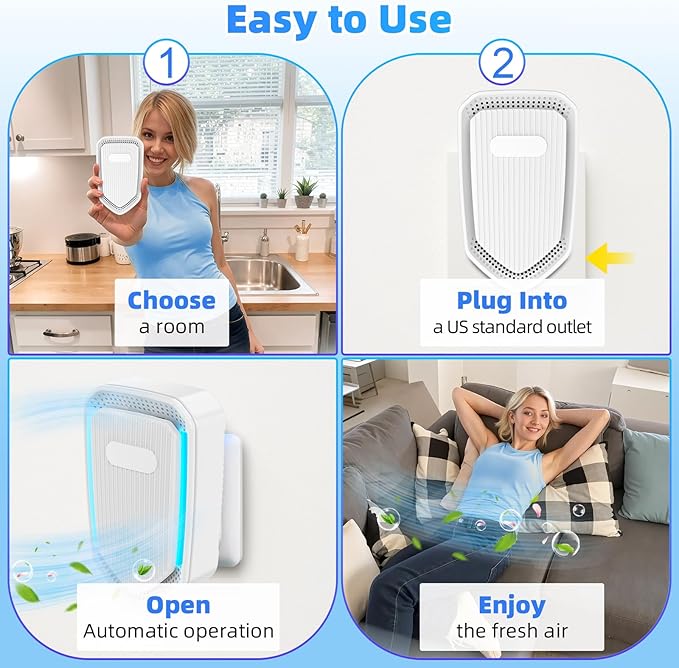 Upgraded Plug in Air Purifiers Odor Eliminator for Home with Negative Ion Generator,Air Ionizers for Dust Mites,Quiet Portable Air Freshener Plug In for Bedroom,Office,Kitchen,Smoke,Dust (8Pack)