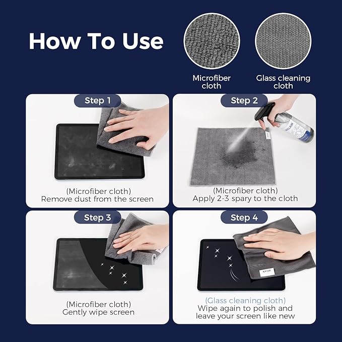 WELKIN Screen Cleaner Spray Kit (550ml + 60ml) - Cleaning Gel for TV, Laptop, Computer, Phone Touchscreen -2 Sprayers，1 Microfiber Cloth & 1 Glass Wipe