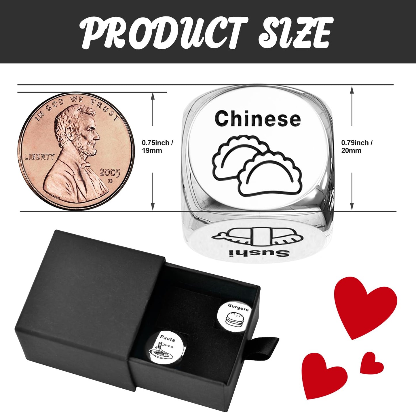 Stocking Stuffers for Men Women Adults for Him Her Couple Gifts for Boyfriend Girlfriend Wife Husband Anniversary 2PCS-Steel Food Decision Dice White Elephant Gifts