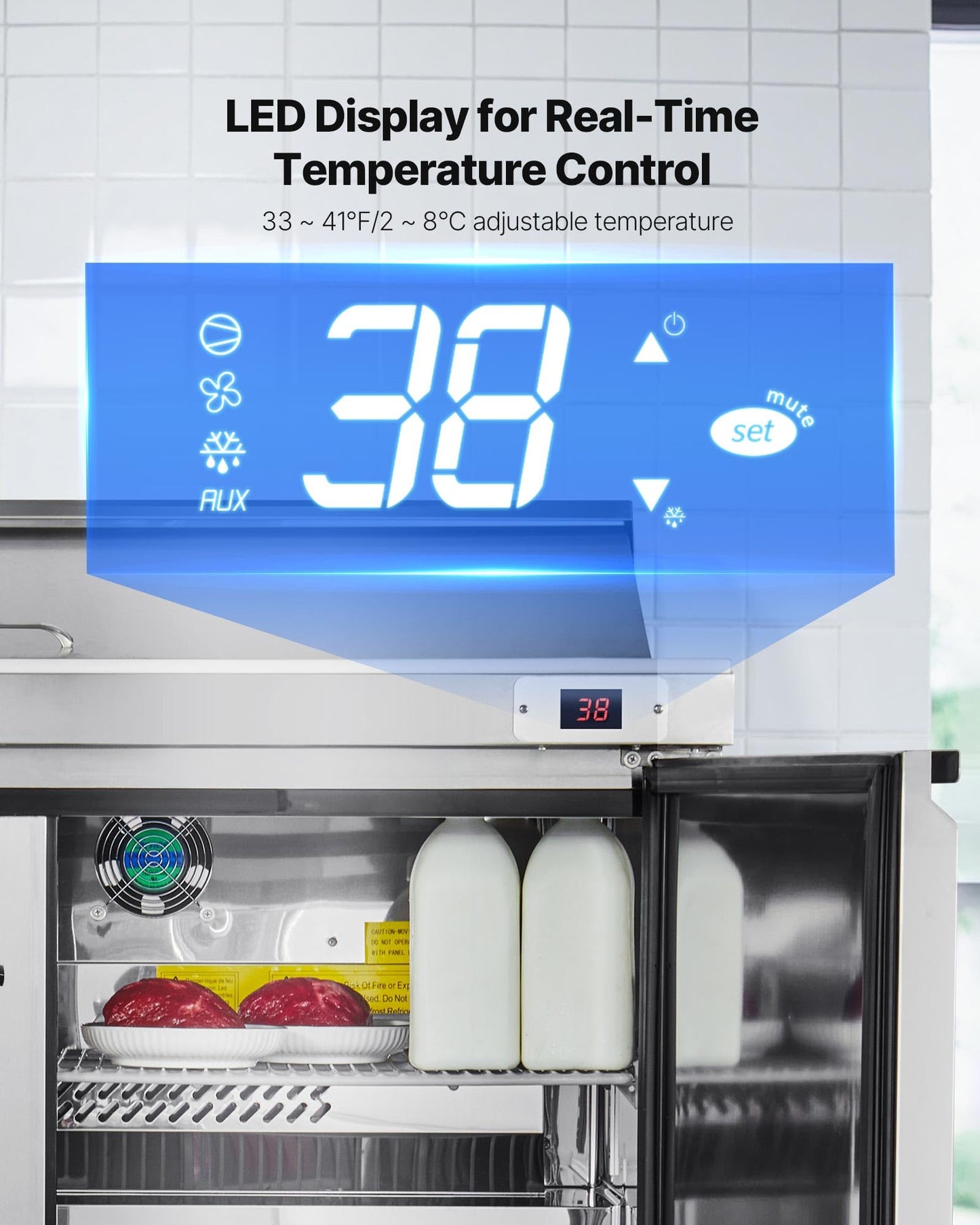Vevor 48W Commercial Refrigerator, 12.5 Cu. Ft Sandwich Prep Refrigerated Table, Mega Top Food Prep Fridge With 12 Pans And Cutt