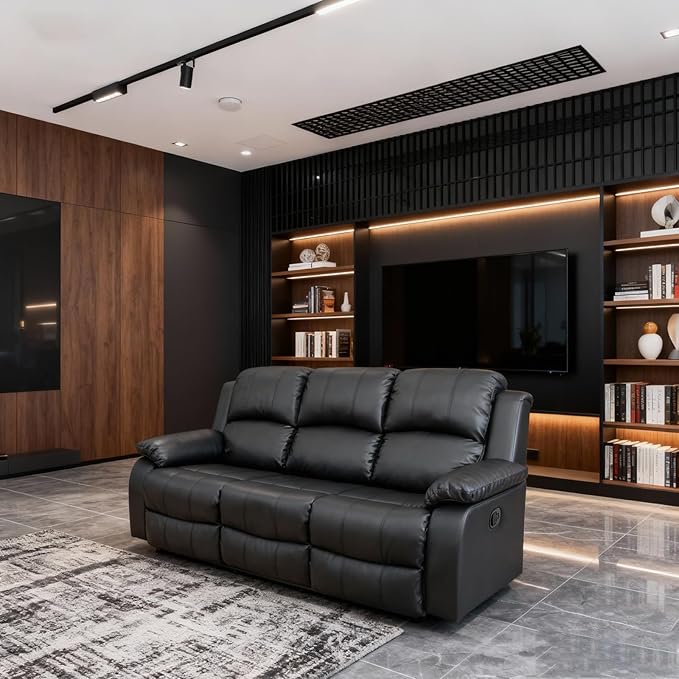 Saxum Tegmen Living Room Furniture Sets, Sectional Leather Couch Set, Adjustable Recliner Sofa with Double Cup Holders and Coffee Table for Living Room Furniture(Sofa, Black Leather)
