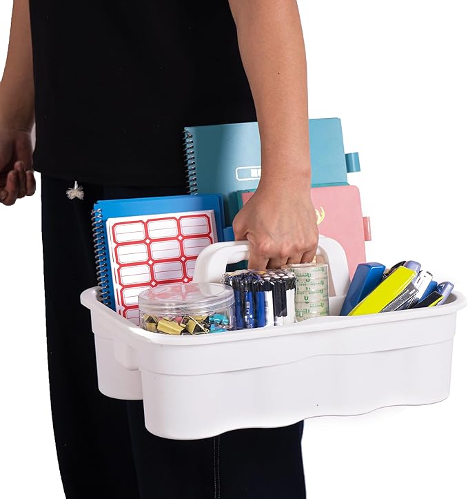 Matthew 3 Pack Large Plastic Tote Tool & Deluxe Supply Cleaning Caddy with Handle Portable Shower Basket Storage Caddy for Cleaning Products,Take-Out Drink,Bathrooms - White