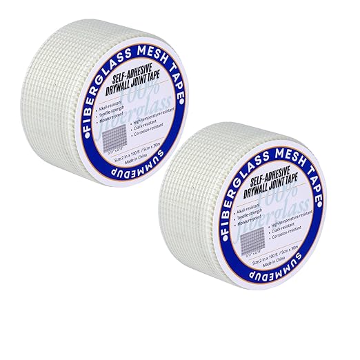 SummedUp 2 Roll Drywall Repair Tape Fiberglass Mesh Self-Adhesive Drywall Joint Tape 2 in x 100 FT for Wall Crack and Seam Patch Repair