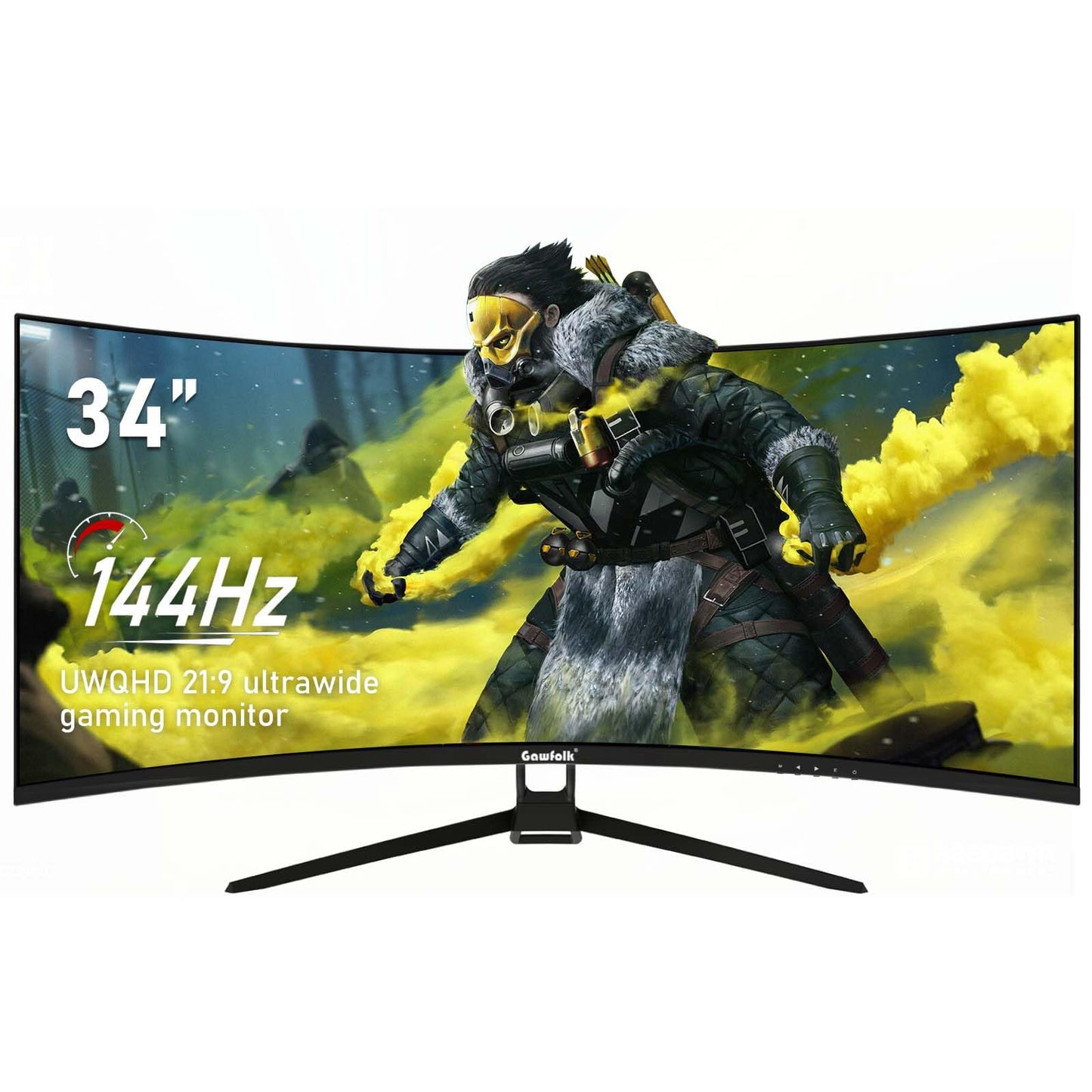 Gawfolk 34 Inch Ultrawide Curved 144Hz Gaming Computer Monitor 1500R PC Screen,21:9 UWQHD (3440x1440),Adaptive Sync,178° Viewing Angle,Display Port、HDMI2.0,Compatible with wall mounting - Black