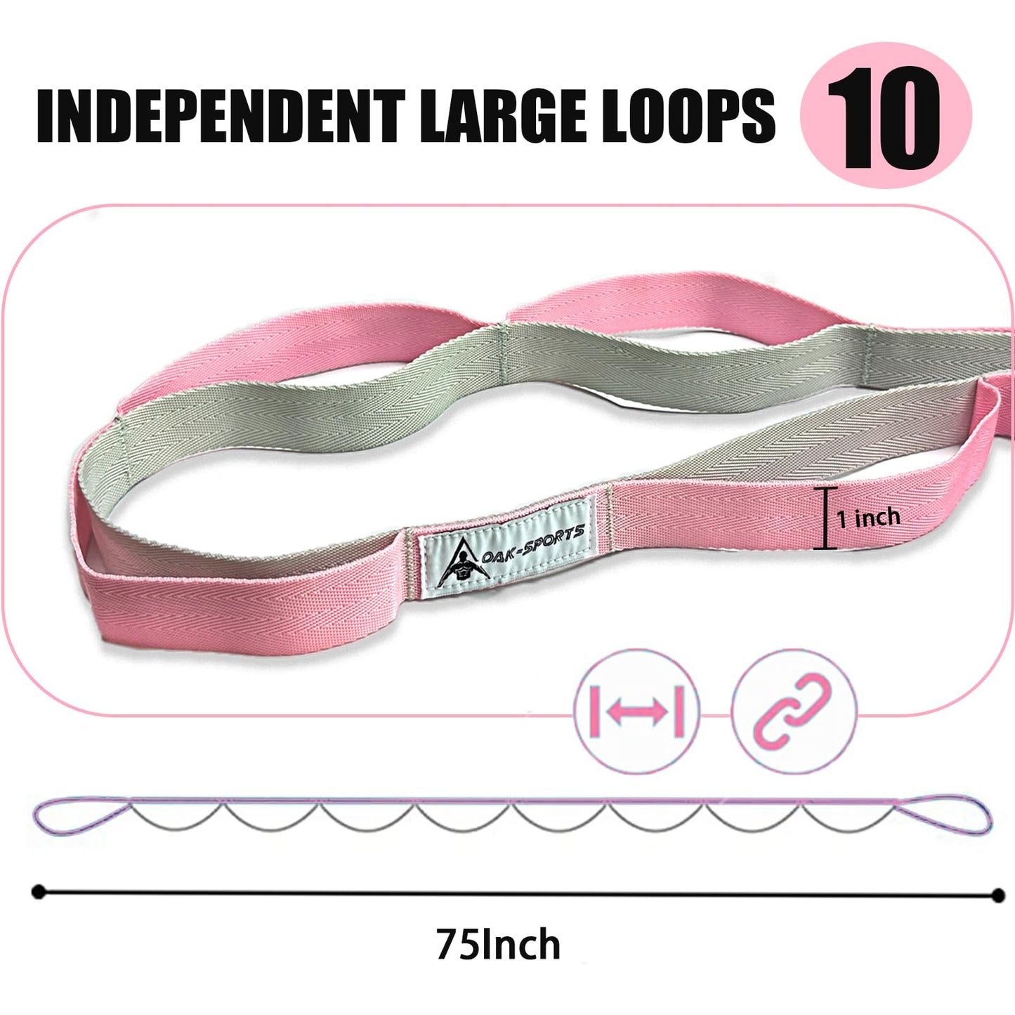 Stretching Strap Yoga Strap with Loops, Stretch Straps for Physical Therapy, Non-Elastic Exercise Strap for Pilates, Dance and Gymnastics with Workout Guide (Blue/Light Blue+Pink/Light Gray)