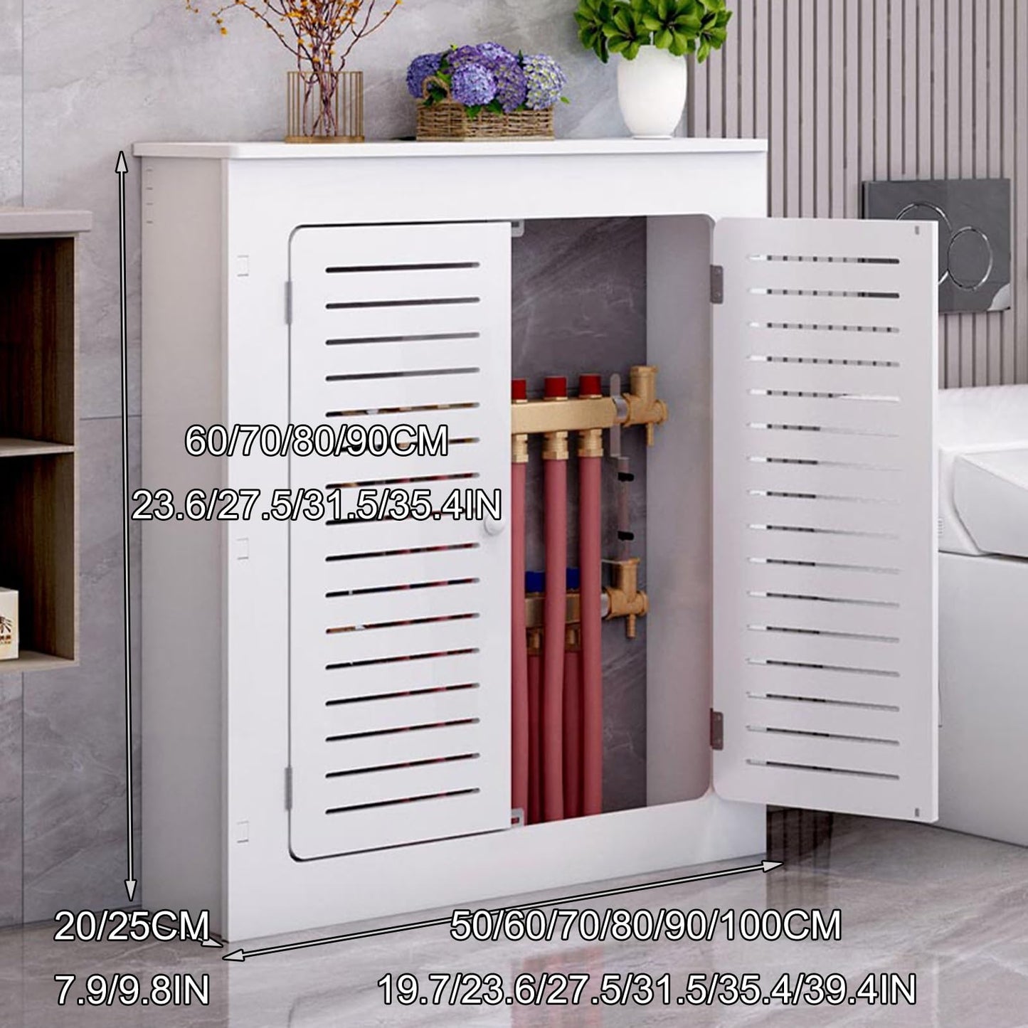 Modern Home Radiator Cover, Heating Cabinet Shelf, Radiator Cover Cabinet Shelf with 2 Doors, Easy Installation, Shields Pipes, Easy to Clean for Home Living Room Bedroom(50*60*20cm/19.7*23.6*7.9in)