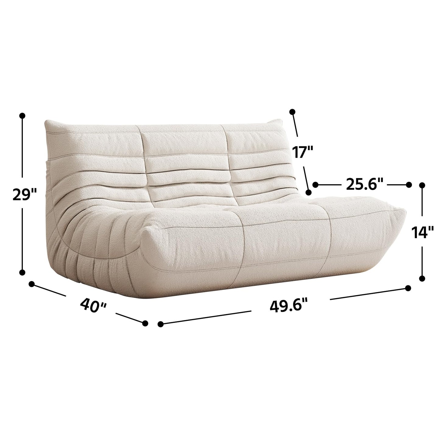 Bean Bag Chair, Fireside Chair, Large Bean Bag Chair for Adults, Bean Bag Chairs for Teens with High-Resilience Foam, Non-Slip Base Floor Lounge Sofa,Living Room (Beige, Loveseat)