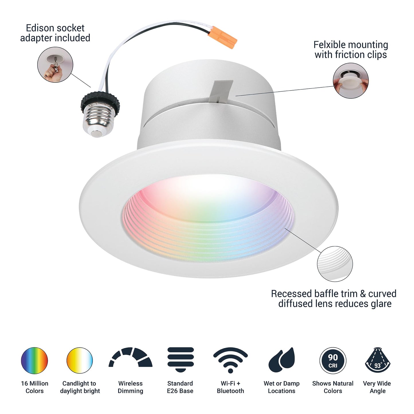 HALO 4" Smart Wi-Fi® Recessed LED Light Powered by WiZ Pro, Dimmable Full Color w/SpaceSense® Motion, Smart Home Ready - RL4069WZRGBWWHR