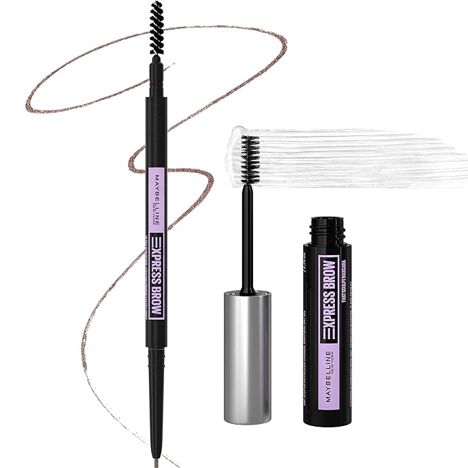 Maybelline Brow Ultra Slim Defining Brow Pencil + Brow Fast Sculpt Brow Gel Makeup Bundle, Includes 1 Soft Brown Eyebrow Pencil and 1 Clear Eyebrow Gel