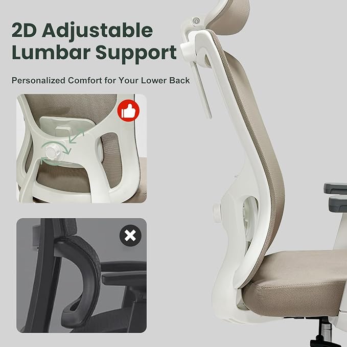 ZYFFHYLAI Ergonomic Office Chair - 350LB Mesh Office Chair with Adjustable Lumbar, High Back Computer Chair with 3D Armrests, Comfy Chair with 2D Headrest & Tilt Function for Study, Work, Gaming