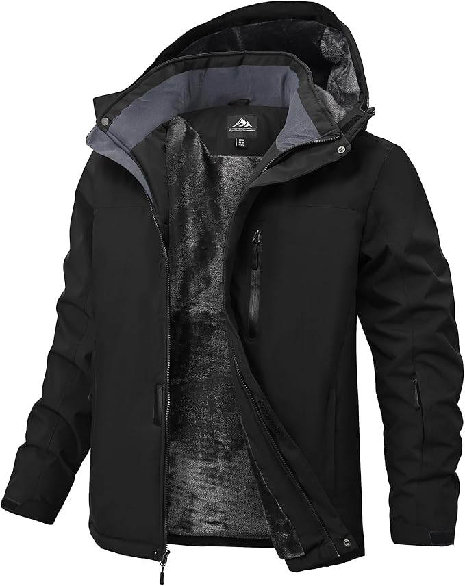 Buyboxs Mens Winter Snow Jacket Waterproof Ski Jackets Snowboard Rain Warm Coat Insulated Hood Fleece Lined