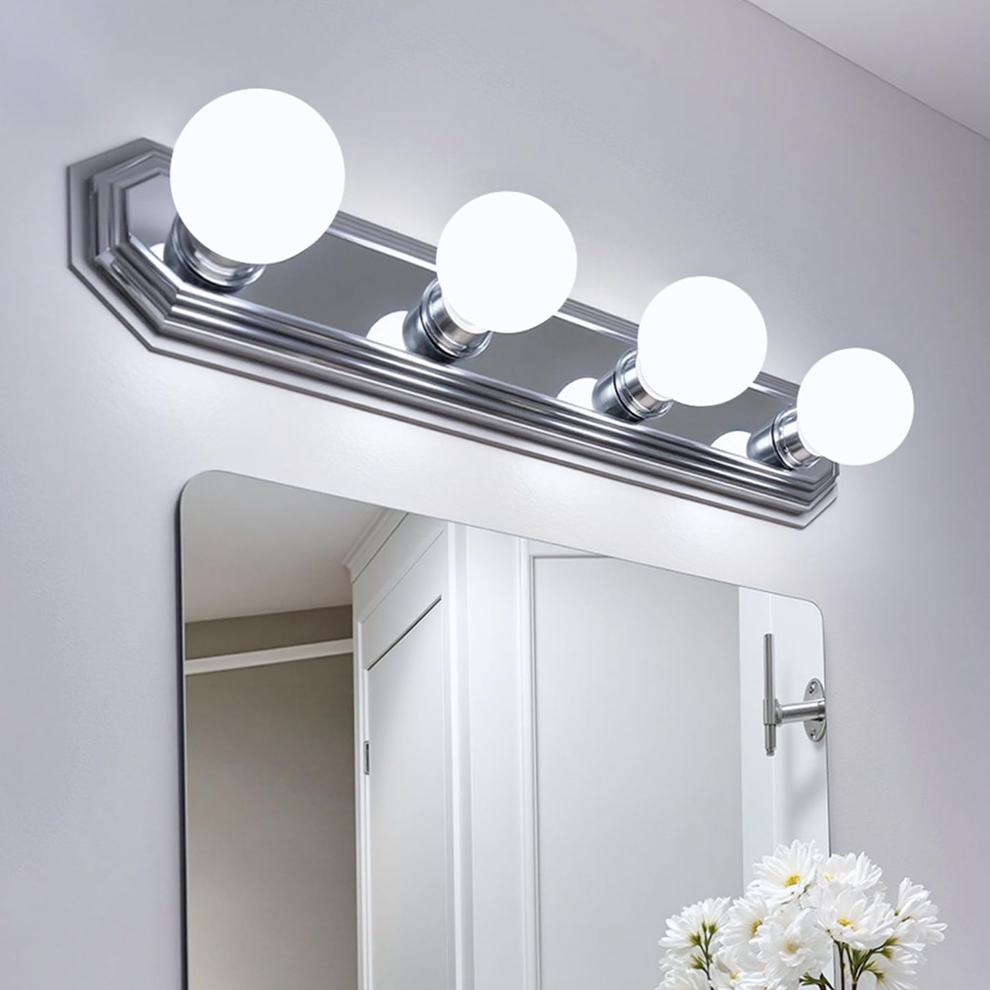 MAXvolador G25 LED Globe Light Bulbs 60W Equivalent, Daylight White 5000K Bathroom Vanity Round Bulb, 500LM E26 LED for Makeup Mirror, Non-Dimmable 4 Pack