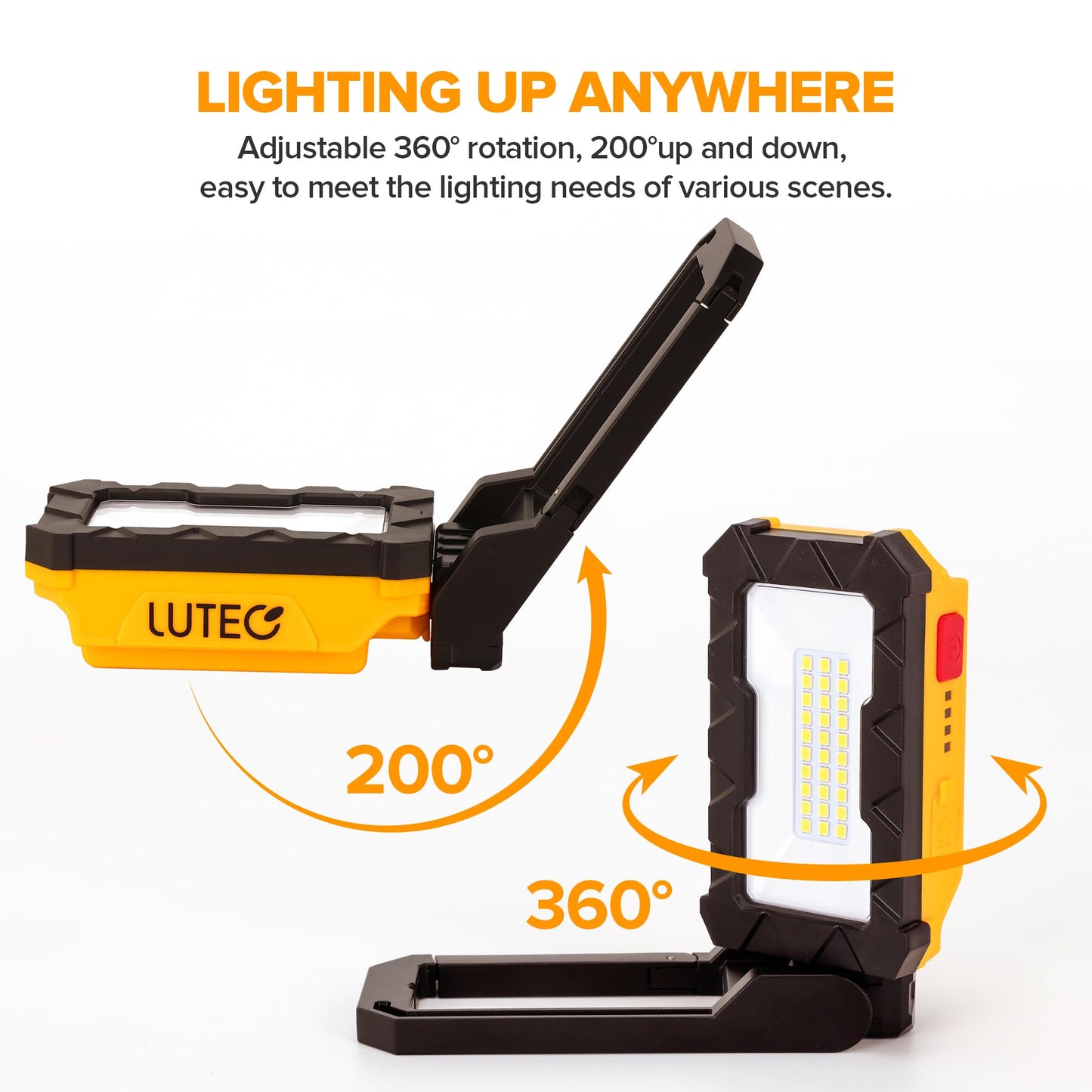 LUTEC Rechargeable Work Light, 1000 Lumens LED Magnetic Light with Magnetic Base and Hanging Hook，360°Rotate and 200°Swivel for Car Repair, Emergency and Camping-2 Pack
