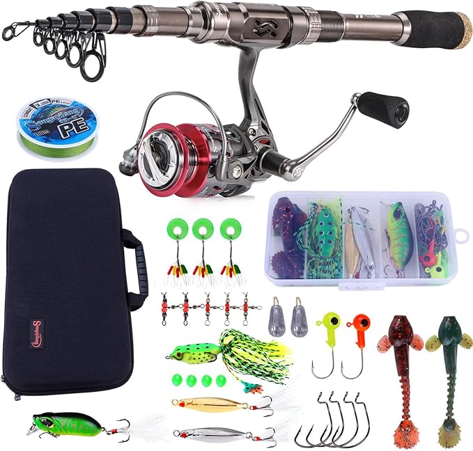 Sougayilang Fishing Rod and Reel Set Carbon Fiber Telescopic Fishing Rod 12+1BB Spinning Reel with Carry Case for Saltwate...