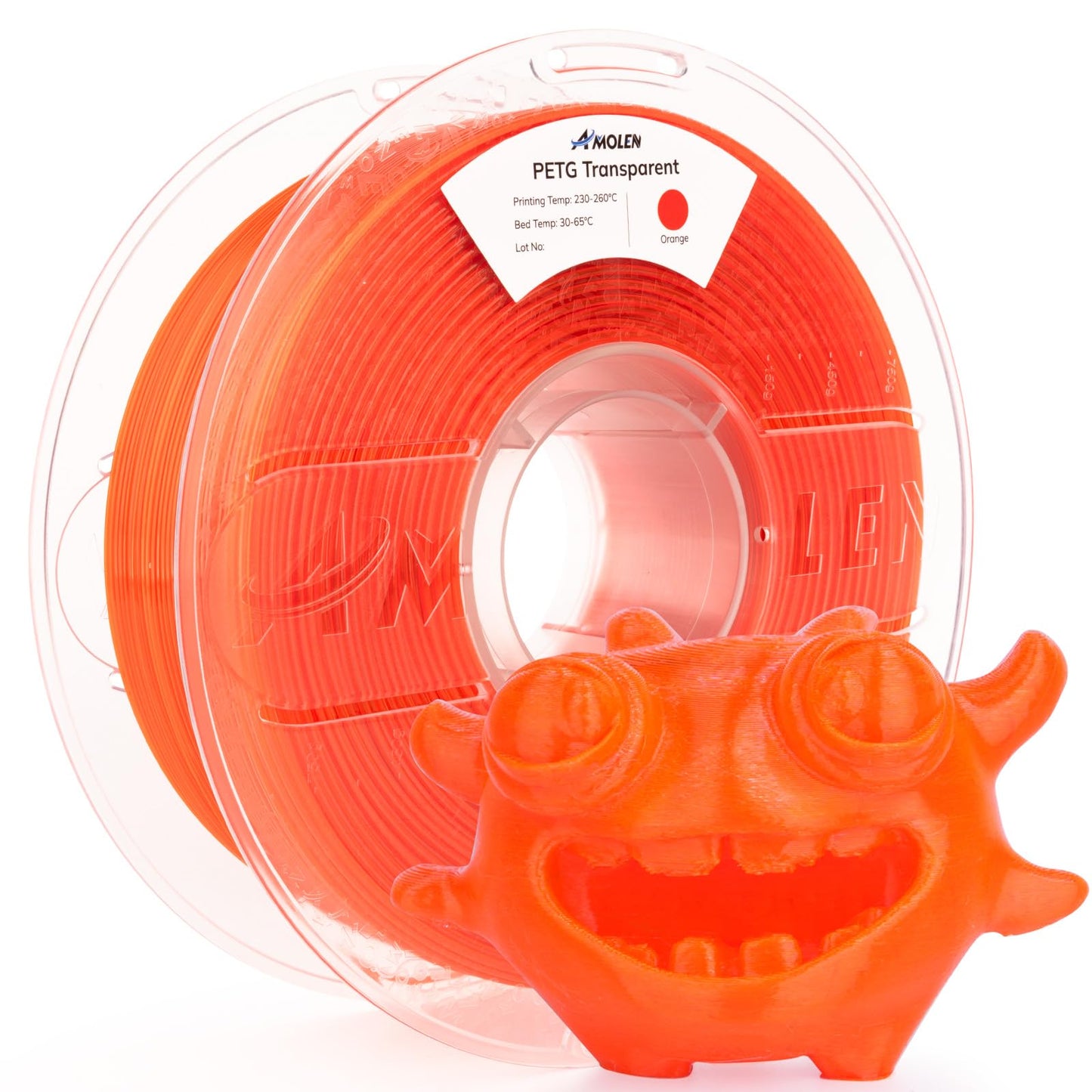 AMOLEN Rapid PETG Transparent 3D Printer Filament 1.75mm +/-0.02mm,Transcucent petg 500mm/s High Speed Strong Toughness Orange 1