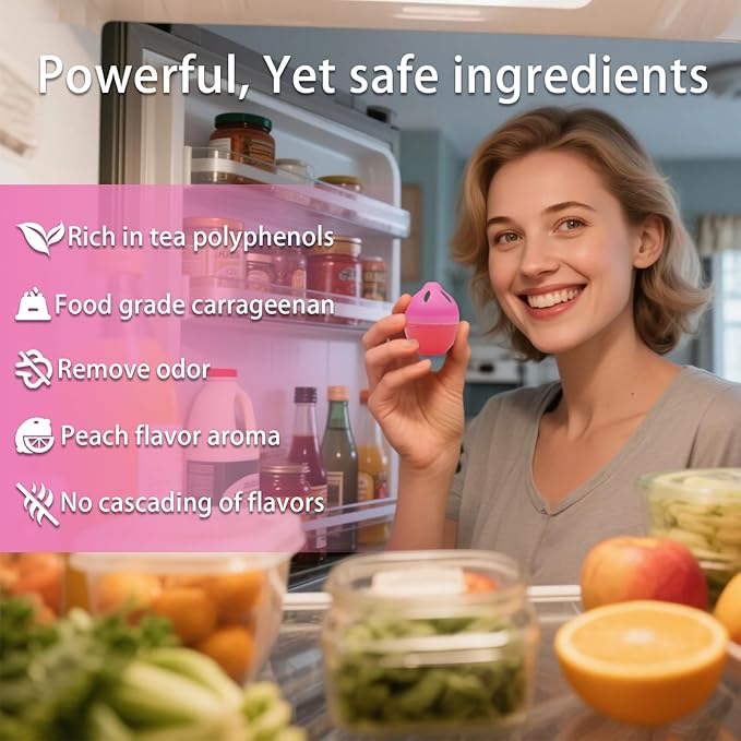 Refrigerator Deodorizer – More Effective Than Baking Soda, Effectively removes stubborn refrigerator odors, Natural Gel (4 Pcs/Peach Flavor)