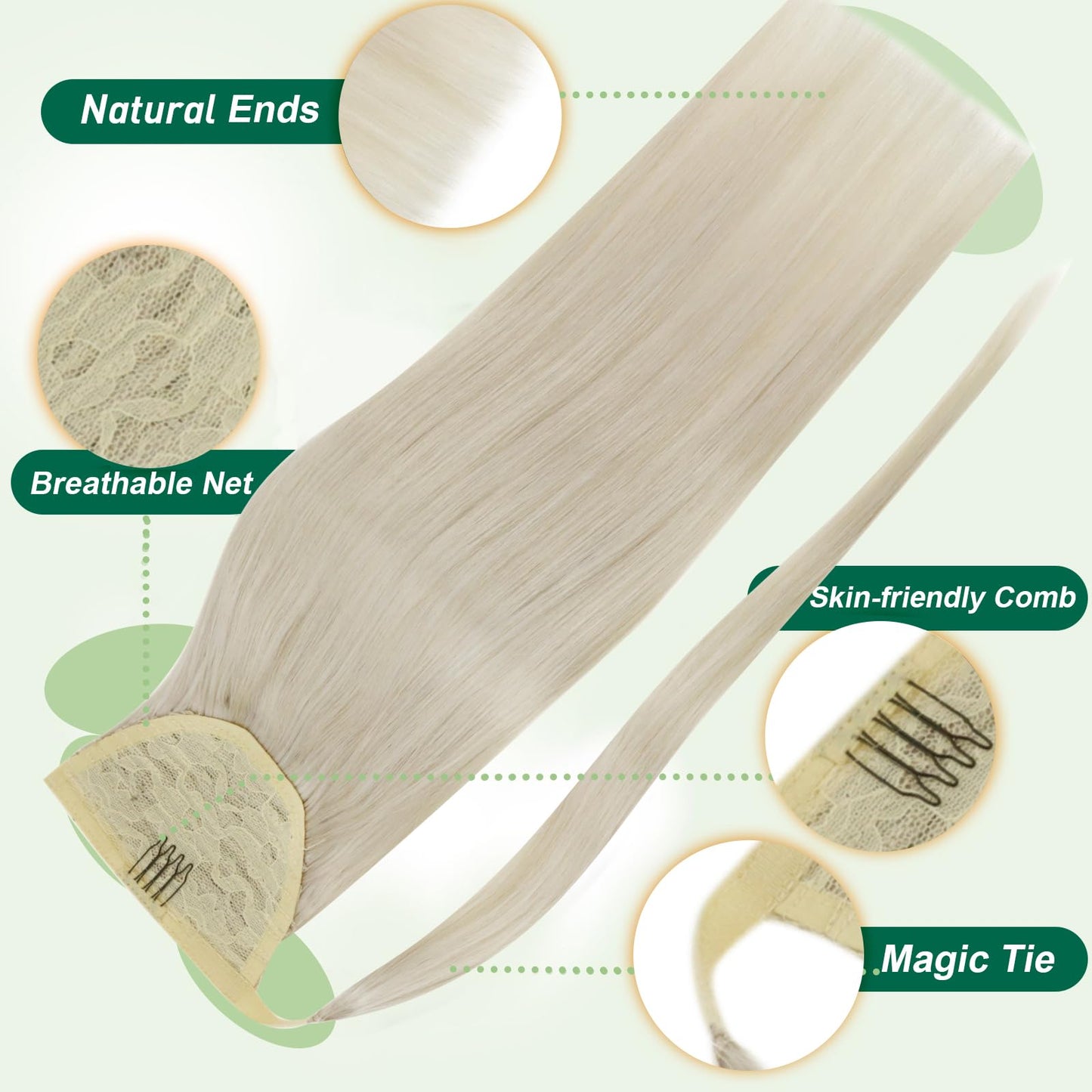 Easyouth Pony Tails Hair Extensions Blonde Wrap Around Ponytail Extension White Blonde 18 Inch Ponytail Extensions Human Hair Ea