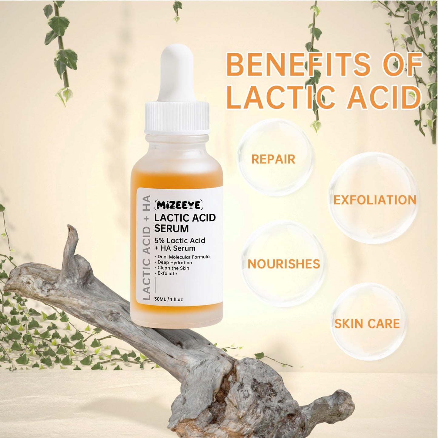 Lactic Acid Serum For Face, 2 PCS Moisturizing Lactic Acid 5% + HA Face Serum For Exfoliating, Dry Skin.